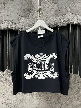 Celine Black Tank Top with White Logo